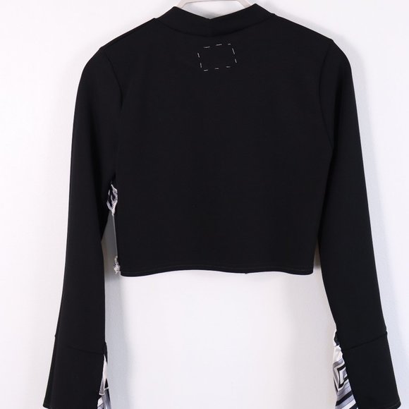 Black Ruffled Mock Neck Crop Top with Embroidery - SMALL - Picture 5 of 5